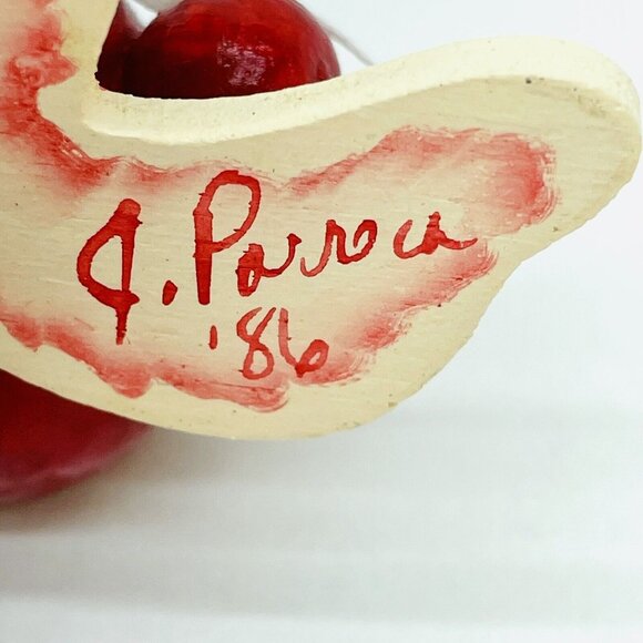 Vintage Christmas Ornament Red Wooden Star Angel Signed Dated 1986 Germany - Picture 8 of 12